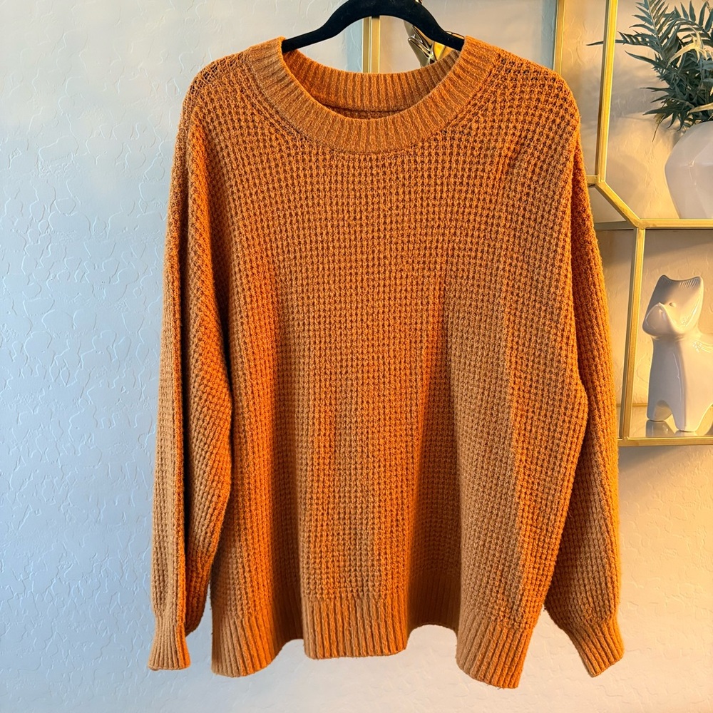 American Eagle Rust Orange Crewneck Waffle Knit Sweater Womens size XL
